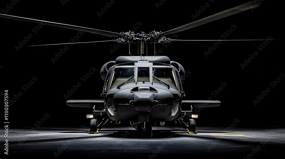 Obraz premium Tactical Military Helicopter Front View
