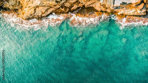 Aerial view of Marechiaro beach with turquoise water and rocky shore, Naples, Italy. photo