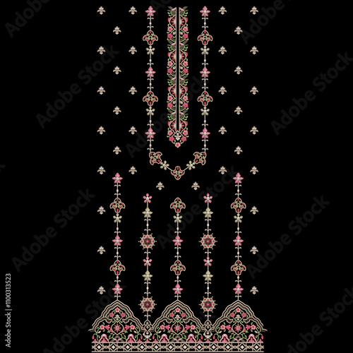 Neckline asian embroidery design for digital print on fabric.
