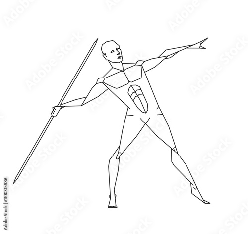 Javelin thrower silhouette. Man figure posing with spear. Vector illustration image.
