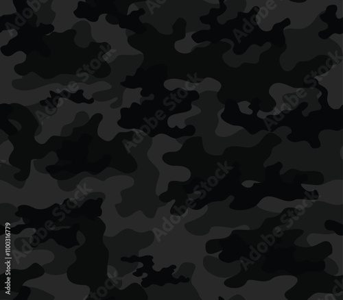 
black vector camouflage pattern, dark gray print, classic night background