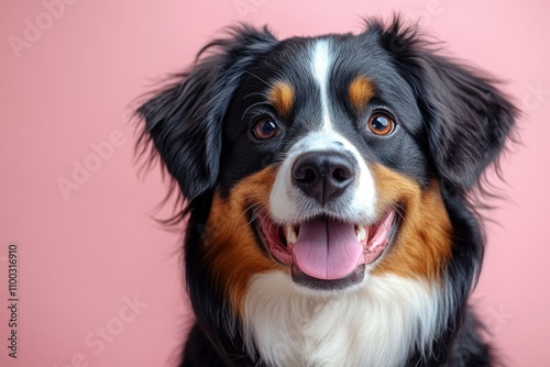 Dog sitting on a bright pink background. Stylish and playful design for pet banners. Perfect for cheerful and vibrant visuals. photo