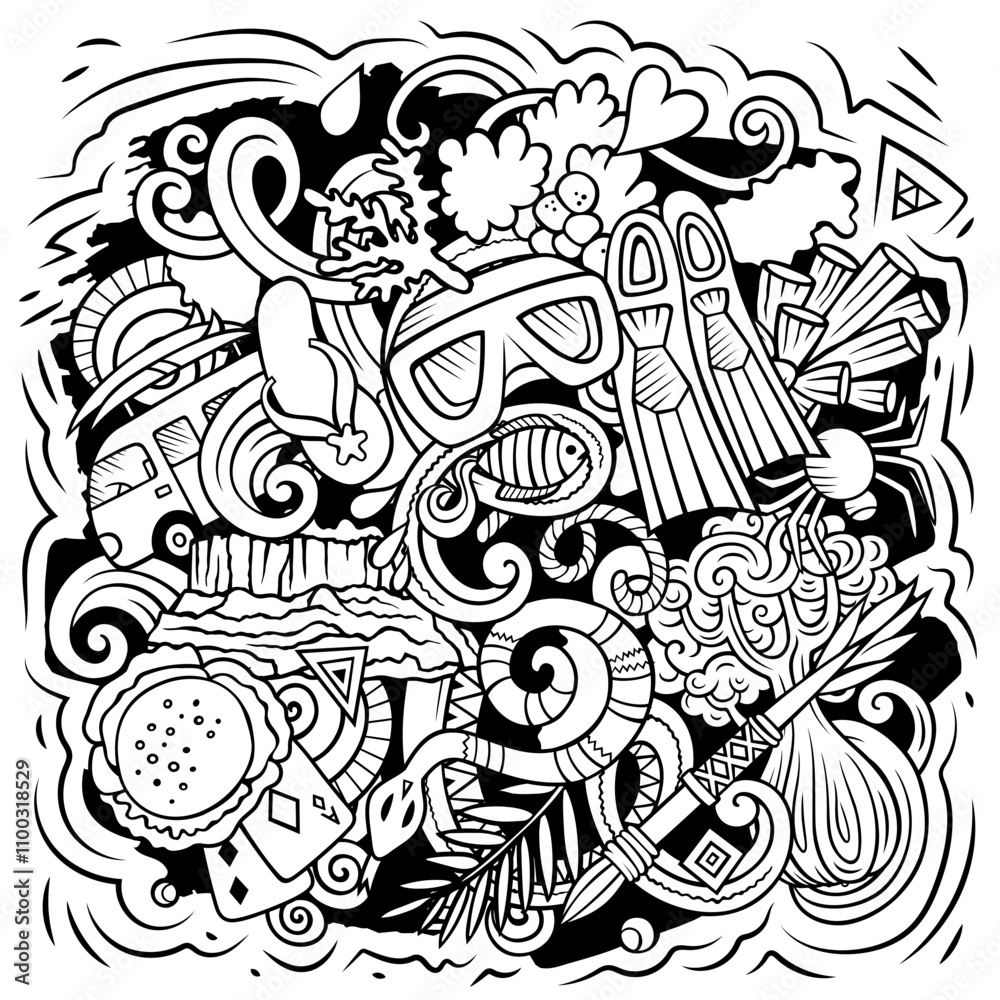 Australia cartoon vector doodle illutraditional symbols. Australian objects and symbols