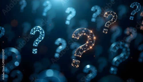 Raising a query represented by question marks on a blue background