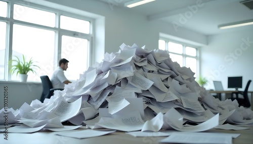 Piles of office paperwork wasted showcasing how important it is to go paperless