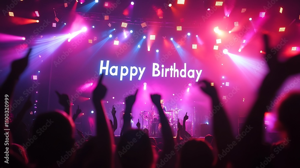 custom made wallpaper toronto digitalMusic festival-themed birthday with stage lights, crowd silhouettes and "Happy Birthday" in concert font
