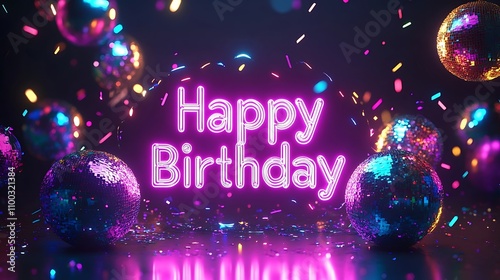 Neon lights birthday background with glowing 