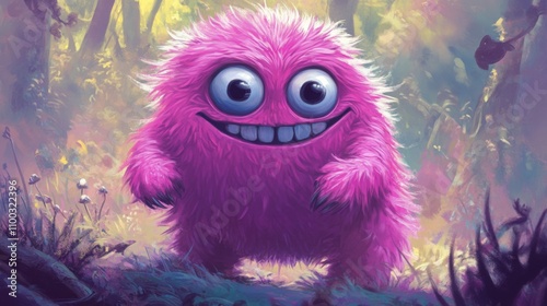 Cute Pink Furry Monster in a Forest