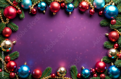 Obraz na płótnie rectangular frame made of fir branches and Christmas toys and spaces w salonie