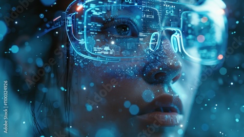 Wallpaper Mural Woman wearing futuristic glasses, digital overlay. Torontodigital.ca