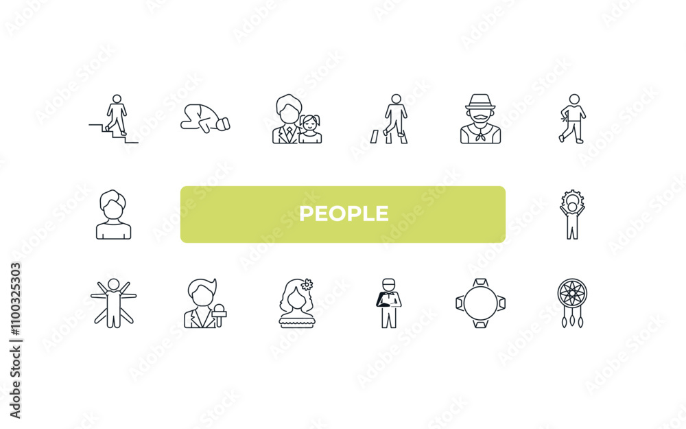 Obraz premium fully editable outline icon collection from people concept. thin line icons set such as walking downstairs, sujud, argentina, round table, bohemian,