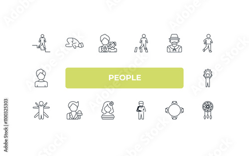 fully editable outline icon collection from people concept. thin line icons set such as walking downstairs, sujud, argentina, round table, bohemian,