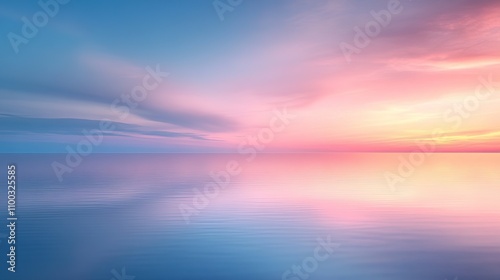 Serene Sunset Over Calm Waters with Soft Color Gradients