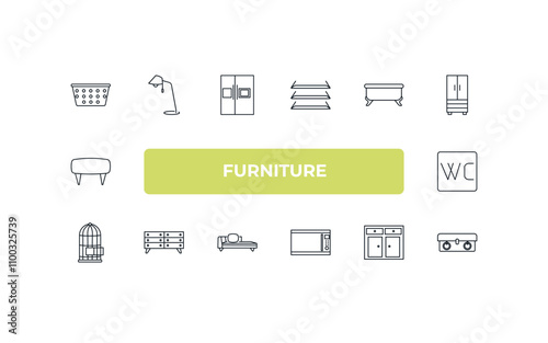 fully editable outline icon collection from furniture concept. thin line icons set such as laundry hamper, table lamp, bath, cabinet, chest,