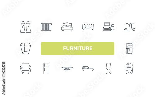 fully editable outline icon collection from furniture concept. thin line icons set such as salt and pepper shakers, radiator, living room, glassware, dehumidifier,