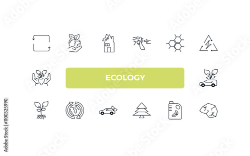 fully editable outline icon collection from ecology concept. thin line icons set such as recycle arrows, sustainability, eco cell, biodiesel, coal,