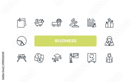 fully editable outline icon collection from business concept. thin line icons set such as post it, proof of work, deficit, tactic, reader,