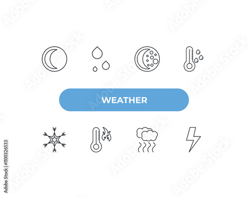 fully editable outline icon collection from weather concept. thin line icons set such as first quarter, drops, waning moon, smog, bolt,