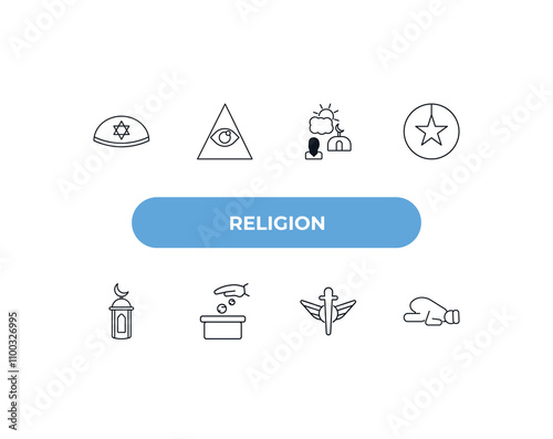 fully editable outline icon collection from religion concept. thin line icons set such as yarmulke, cao dai, fajr dawn prayer, heresy, sujud posture,