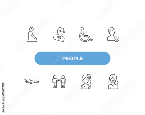 fully editable outline icon collection from people concept. thin line icons set such as julus, costa rica, handicapped, venezuelan, bearded woman,