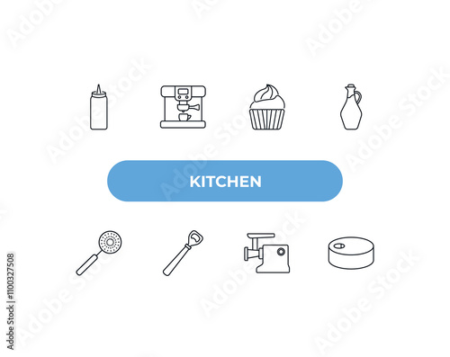 fully editable outline icon collection from kitchen concept. thin line icons set such as sauce, coffee hine, cupcake, meat grinder, conserve,