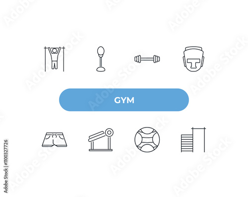 fully editable outline icon collection from gym concept. thin line icons set such as bar exercising, standing punching ball, dumbbells bar, power ball, tightening bar,