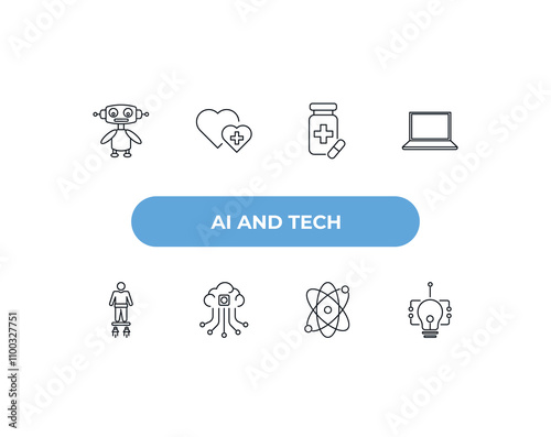 fully editable outline icon collection from ai and tech concept. thin line icons set such as robots, healthcare, medicine, science, ai grid,
