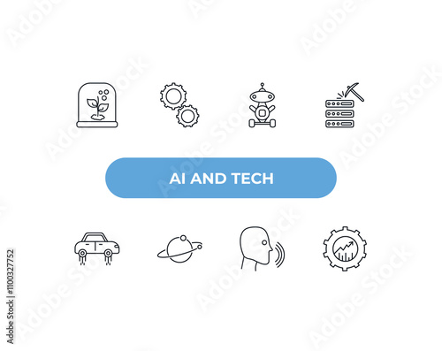 fully editable outline icon collection from ai and tech concept. thin line icons set such as artificial atmosphere, hine, laws of robotics, speech, business,