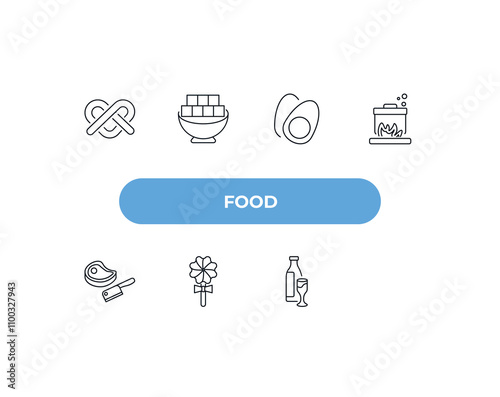 fully editable outline icon collection from food concept. thin line icons set such as pretzel, fried tofu curd balls, kitchen pot, jawbreaker, alcoholic drinks,