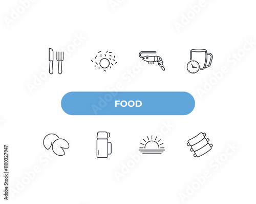 fully editable outline icon collection from food concept. thin line icons set such as eatery, donuts, shrimps, morning, ribs,