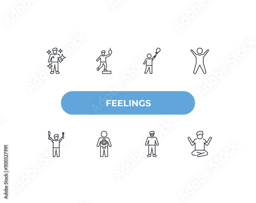 fully editable outline icon collection from feelings concept. thin line icons set such as blessed human, hopeless human, hopeful human, depressed relaxed