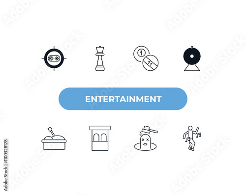 fully editable outline icon collection from entertainment concept. thin line icons set such as shooting game, chess piece, billiards, whack a mole, dance,
