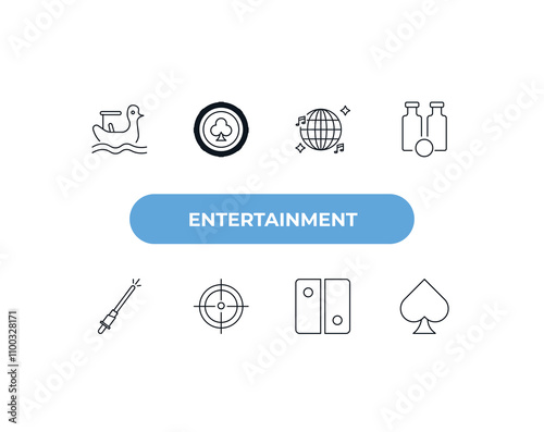 fully editable outline icon collection from entertainment concept. thin line icons set such as swan boat, poker chip, nightclub, switch, ace of spades,