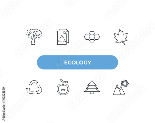 fully editable outline icon collection from ecology concept. thin line icons set such as fruit tree, recycled paper, eco power cells, christmas trees, landscape image,