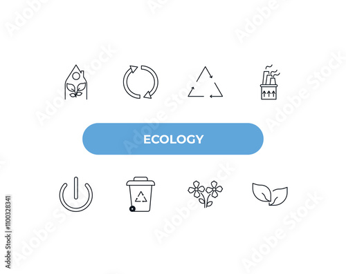 fully editable outline icon collection from ecology concept. thin line icons set such as green home, reload arrows, recycle, two flowers, two leaves,