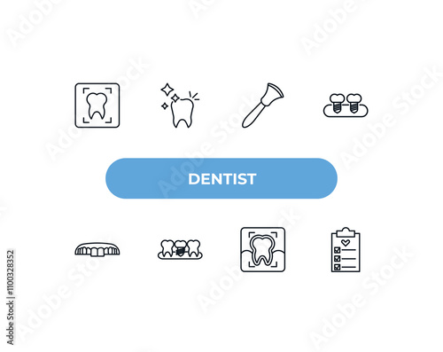 fully editable outline icon collection from dentist concept. thin line icons set such as dental x ray, shiny tooth, scraping, radiograph, check up,