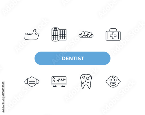 fully editable outline icon collection from dentist concept. thin line icons set such as maxilla, gauze, malocclusion, bicuspid, baby dental,