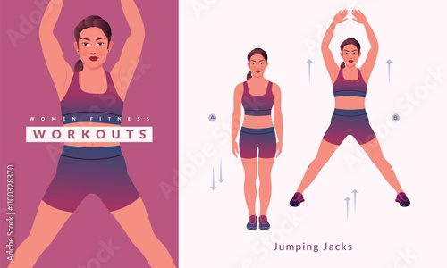 Jumping Jacks exercise, Woman workout fitness, aerobic and exercises.