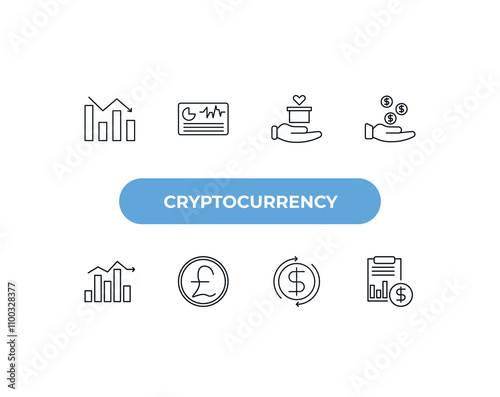 fully editable outline icon collection from cryptocurrency concept. thin line icons set such as loss, crypto hash rate, donation, money flow, budget accounting,