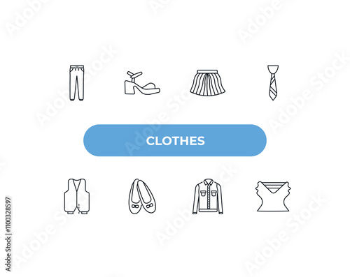 fully editable outline icon collection from clothes concept. thin line icons set such as sweatpants, platform sandals, tulle skirt, denim jacket, draped top,