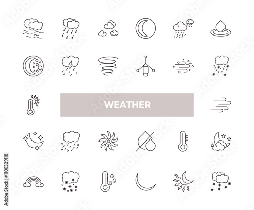 fully editable outline icon collection from weather concept. thin line icons set such as mist, hailstorm, waning moon, eclipse, snowing,