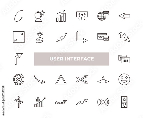 fully editable outline icon collection from user interface concept. thin line icons set such as rotate arrow, psychic, size, stream, lift,