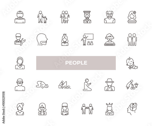 fully editable outline icon collection from people concept. thin line icons set such as amazonian, father and children, technician, empress, woman with flower,