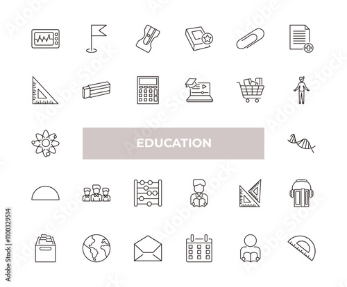 fully editable outline icon collection from education concept. thin line icons set such as cardiology tool, location flag, square, student and books, semicircle with ruler,