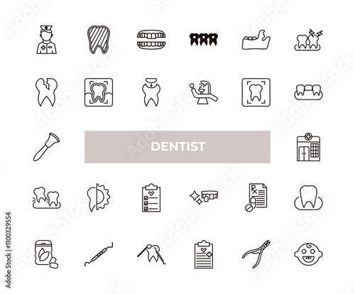 fully editable outline icon collection from dentist concept. thin line icons set such as male nurse, inner tooth, damaged tooth, tooth pliers, baby dental,