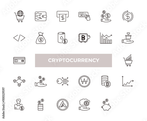 fully editable outline icon collection from cryptocurrency concept. thin line icons set such as e-business, digital wallet, , fintech industry, piggy bank,