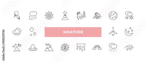 fully editable outline icon collection from weather concept. thin line icons set such as fall, hail, foggy, steady rain, sand storms,
