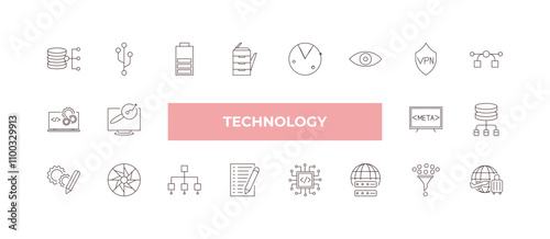 fully editable outline icon collection from technology concept. thin line icons set such as data architecture, version control, back end, sales funnel, touristic,