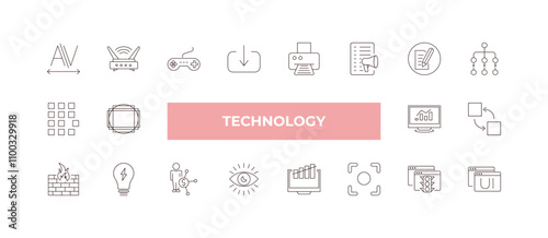 fully editable outline icon collection from technology concept. thin line icons set such as kerning, routers, pixels per inch, internet traffic, user interface,