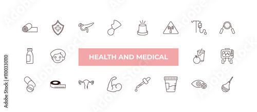 fully editable outline icon collection from health and medical concept. thin line icons set such as yoga mat, medical shield, syrup, ophthalmology, enema,